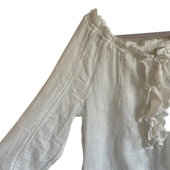 Sundance Artists Ladder White Ruffle Tassel Blouse, Size PS - Picture 5 of 8